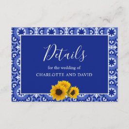 Modern Blue  Sunflower Wedding Detail Informatiekaartje
