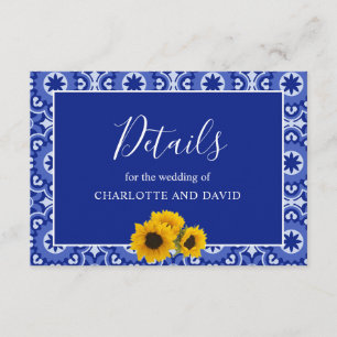 Modern Blue Sunflower Wedding Detail Informatiekaartje