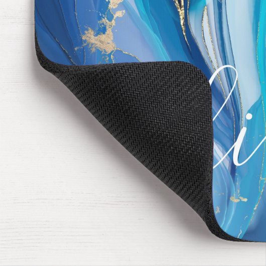 Modern Blue Swirl Agate Iridescent Custom Name Muismat (Hoek)