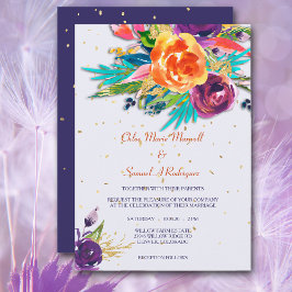 Modern Blue Tangerine Floral Wedding Kaart