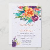 Modern Blue Tangerine Floral Wedding Kaart (Voorkant)