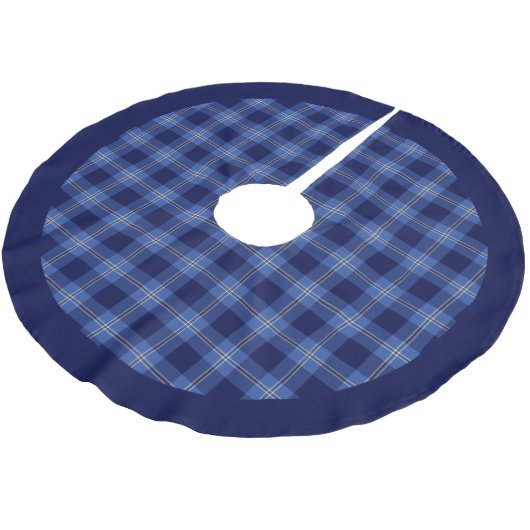 Modern Blue Tartan Pattern Kerstboom Rok (Gekanteld)