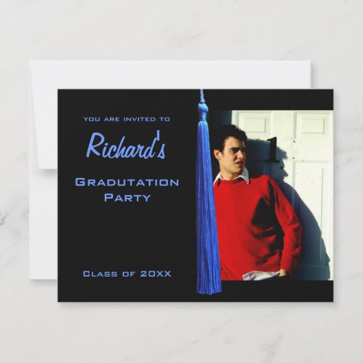 Modern Blue Tassle Afstuderen Photo Invite Kaart (Voorkant)