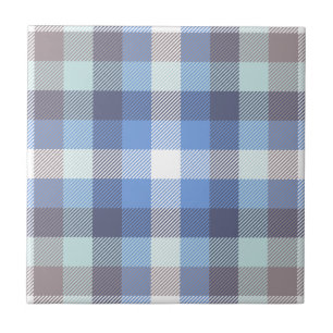 Modern Blue Taupe Tartan Patroon Tegeltje