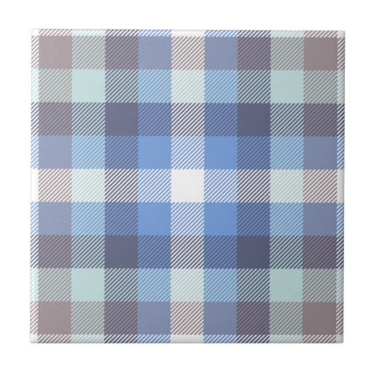 Modern Blue Taupe Tartan Patroon Tegeltje (Voorkant)