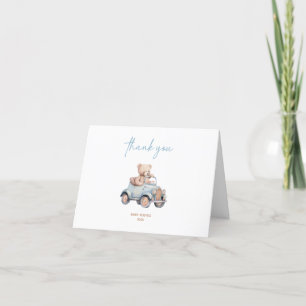 Modern Blue Teddy Bear Boy Baby shower Bedankkaart