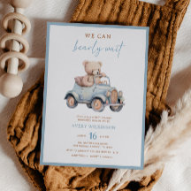 Modern Blue Teddy Bear Boy Baby shower