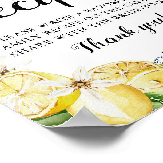 Modern Blue Tegel Lemons Vrijgezellenfeest Recepte Poster (Hoek)