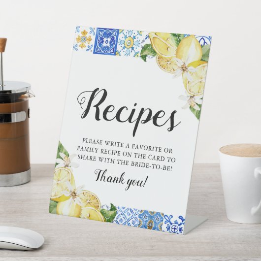 Modern Blue Tegel Lemons Vrijgezellenfeest Recepte Reclamebord Met Voetstuk (Insitu)