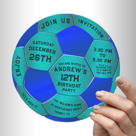 Modern Blue Text Soccer Ball Birthday Invitation  Save The Date