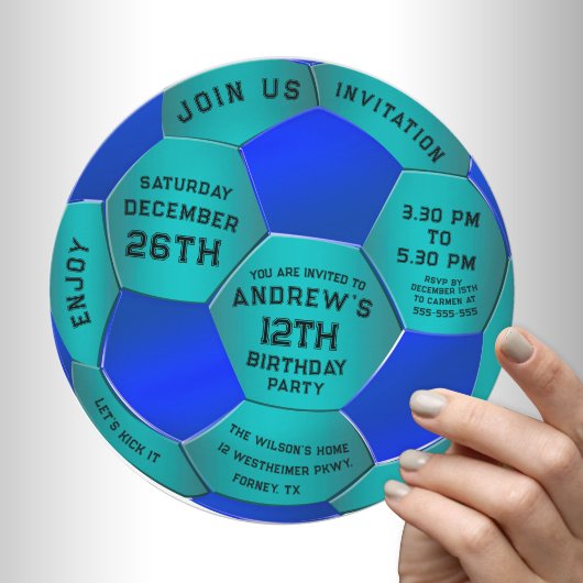Modern Blue Text Soccer Ball Birthday Invitation  Save The Date