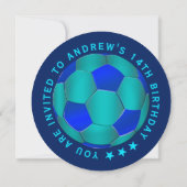 Modern Blue Text Soccer Ball Birthday Invitation  Save The Date (Achterkant)