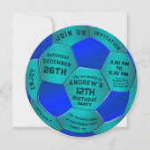 Modern Blue Text Soccer Ball Birthday Invitation  Save The Date (Voorkant)