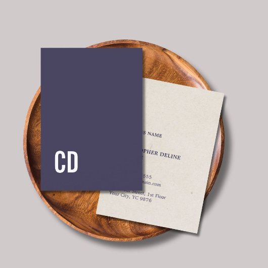 Modern Blue Texture Beige Bold White Monogram Visitekaartje