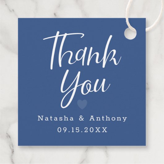 Modern Blue Three Hearts Wedding Dank u Bedankjes Labels (Achterkant)