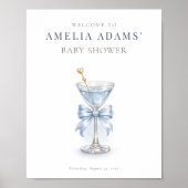 Modern Blue Tini Bow One Boy Baby Shower Welcome Poster (Voorkant)