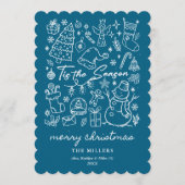 Modern Blue Tis the Season Christmas Doodle Feestdagenkaart (Voorkant)