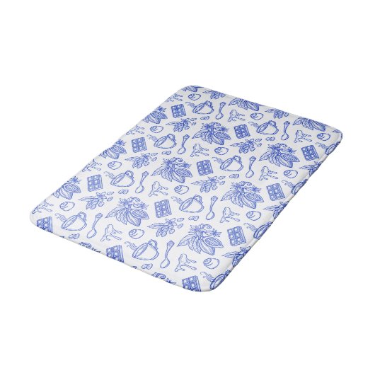Modern Blue Toile Cacao and Chocolate Pattern Badmat (Gekanteld)