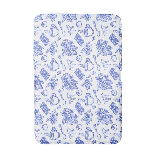 Modern Blue Toile Cacao and Chocolate Pattern Badmat (Voorkant Verticaal)