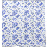 Modern Blue Toile Cacao and Chocolate Pattern Douchegordijn (Voorkant)