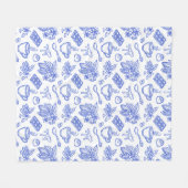 Modern Blue Toile Cacao and Chocolate Pattern Fleece Deken (Voorkant (Horizontaal))