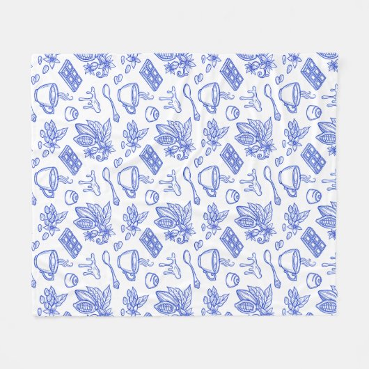 Modern Blue Toile Cacao and Chocolate Pattern Fleece Deken (Voorkant (Horizontaal))