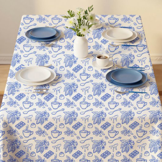 Modern Blue Toile Cacao and Chocolate Pattern Tafelkleed