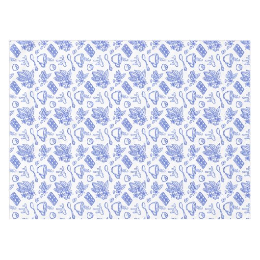 Modern Blue Toile Cacao and Chocolate Pattern Tafelkleed (Voorkant (Horizontaal))