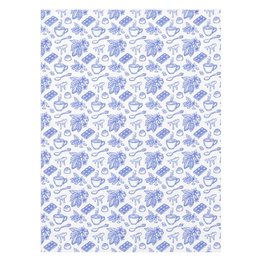 Modern Blue Toile Cacao and Chocolate Pattern Tafelkleed (Voorkant)