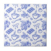 Modern Blue Toile Cacao and Chocolate Pattern Tegeltje (Voorkant)