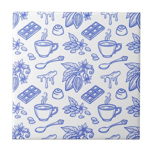 Modern Blue Toile Cacao and Chocolate Pattern Tegeltje (Voorkant)
