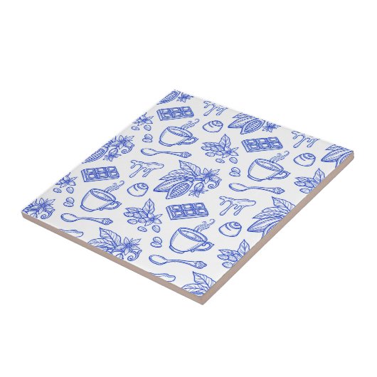 Modern Blue Toile Cacao and Chocolate Pattern Tegeltje (Zijkant)