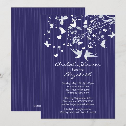 Modern Blue Tortelduifjes Bridal Shower Kaart (Voorkant / Achterkant)