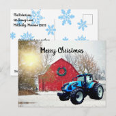  Modern Blue Tractor in Barnyard kerst  Briefkaart (Voorkant / Achterkant)