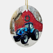 Modern Blue Tractor Kerstmis Keramisch Ornament (Rechts)