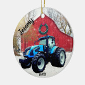 Modern Blue Tractor Kerstmis Keramisch Ornament (Links)