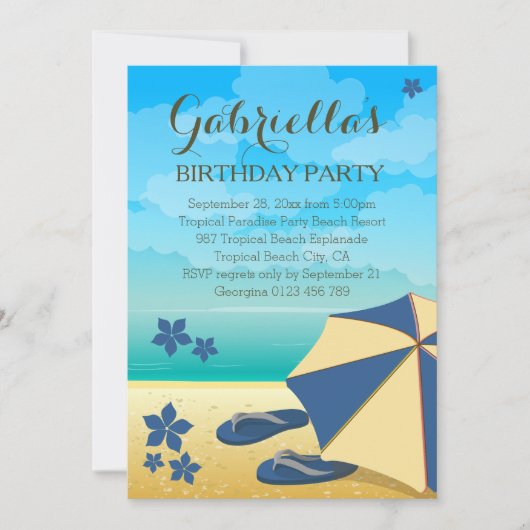 Modern Blue Tropical Beach Birthday Party Kaart (Voorkant)