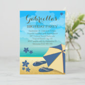 Modern Blue Tropical Beach Birthday Party Kaart (Staand voorkant)