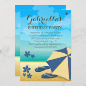 Modern Blue Tropical Beach Birthday Party Kaart (Voorkant / Achterkant)