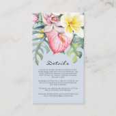 Modern Blue Tropical Floral Hawaii Wedding Informatiekaartje (Voorkant)