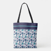 Modern Blue Turquoise Floral Pattern canvas tas (Achterkant)