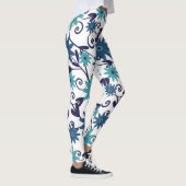 Modern Blue Turquoise Flower Pattern Leggings (Rechts)