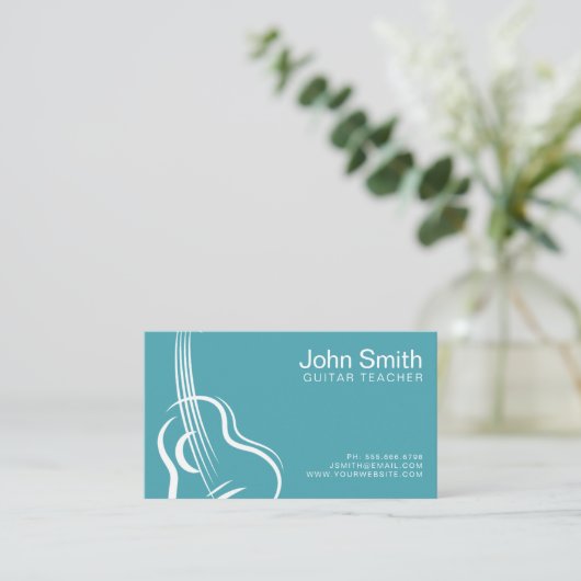 Modern Blue Turquoise Guitar Teacher Visitekaartje (Staand voorkant)