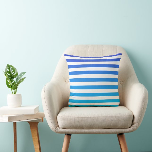 Modern Blue Turquoise ombre Stripes Kussen (Stoel)