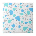 Modern Blue Turquoise White Terrazzo Tegeltje<br><div class="desc">Stijlvolle,  moderne keramische tegel met een naadloos terrazzo-patroon in blauwe en turkooiskleur op een witte achtergrond. Een vers,  schoon ontwerp,  ideaal voor binnenwanden.</div>