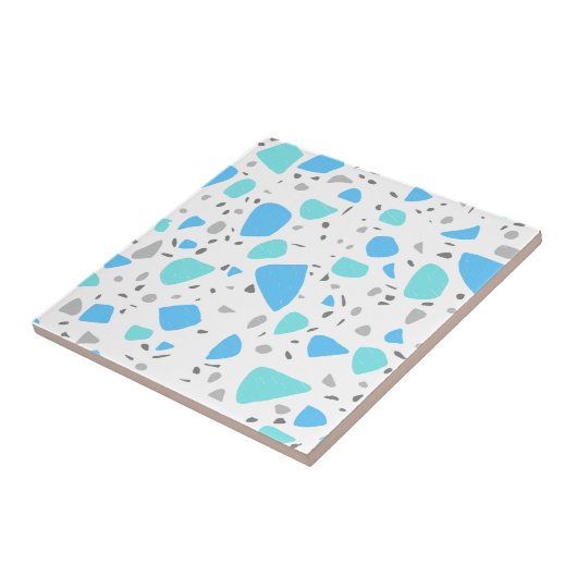 Modern Blue Turquoise White Terrazzo Tegeltje (Zijkant)