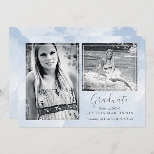 Modern Blue Two foto Afstuderen Aankondiging (Voorkant / Achterkant)