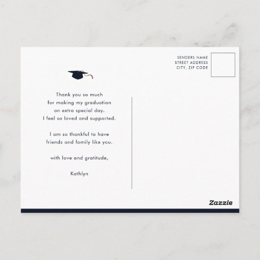 Modern Blue Typografie Foto Afstuderen Hartelijk d Briefkaart (Achterkant)