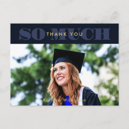 Modern Blue Typografie Foto Afstuderen Hartelijk d Briefkaart