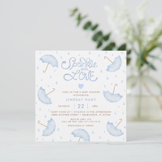 Modern Blue Typography Baby shower Invitation Kaart (Staand voorkant)